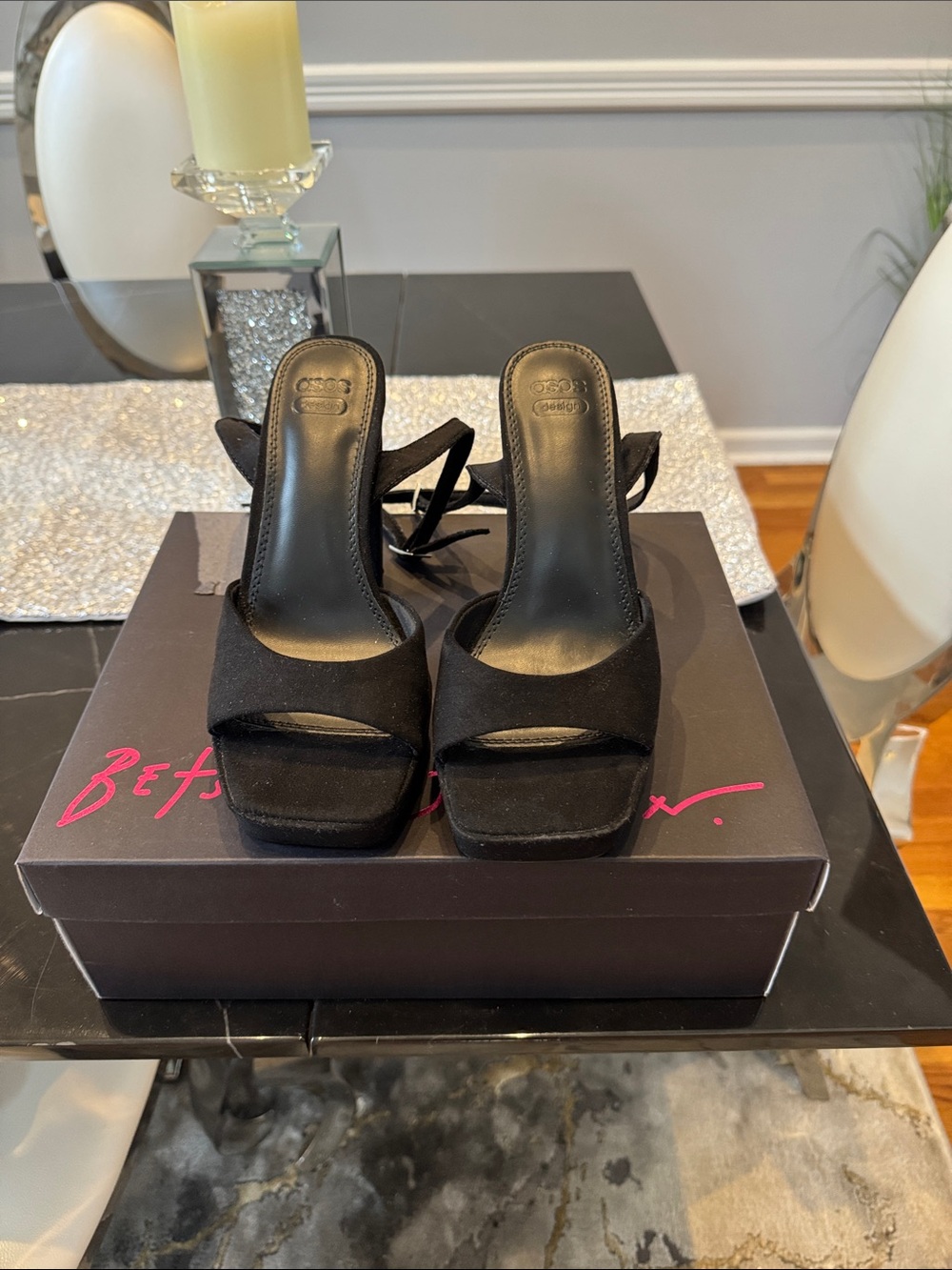 ASOS Black Suede Strappy Platform Heels